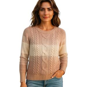 CHAPS Women Cozy Warm Soft Pullover Knit Sweater Brown Cream XS fits Small